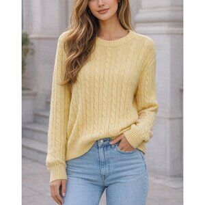 Lilly Pulitzer Sweater Via Palm Beach 100% Cotton Cable Knit Yellow Pullover XL